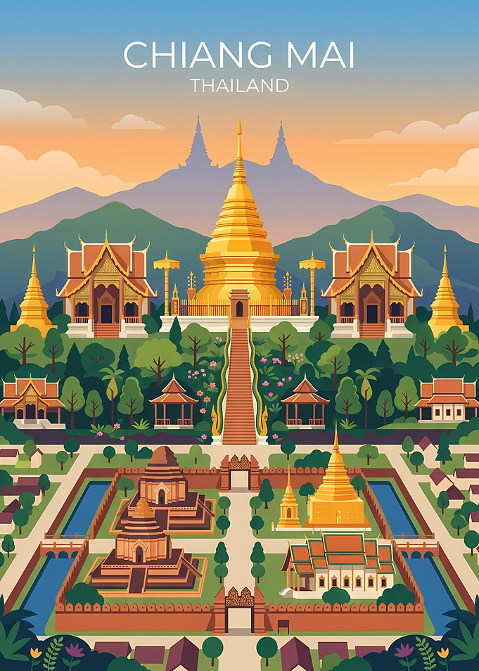 Chiang Mai Thailand Travel Poster