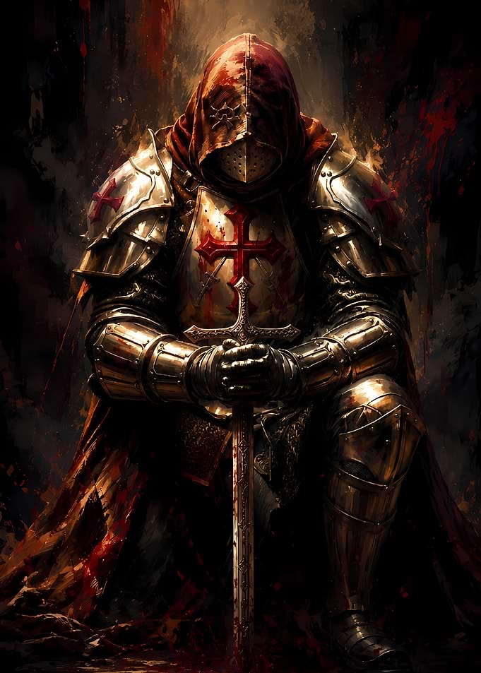 Kneeling Crusader Knight with Sword