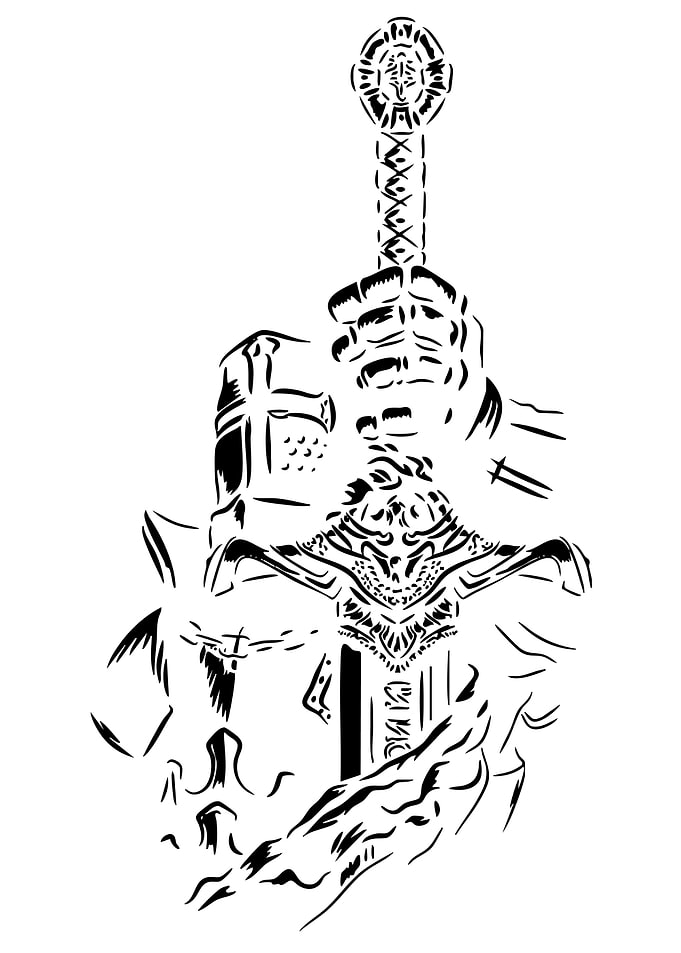 Knight Holding Sword Stencil Art