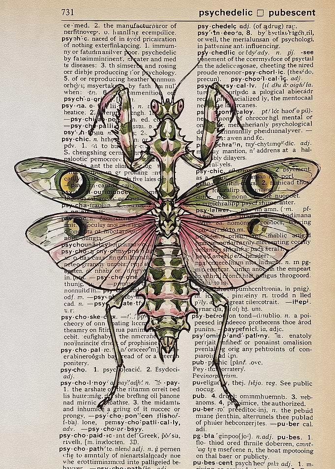 Praying Mantis Dictionary Page Art