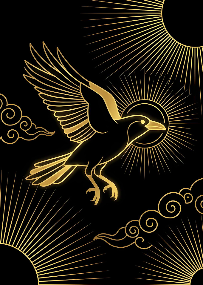 Golden Crow in Flight Art