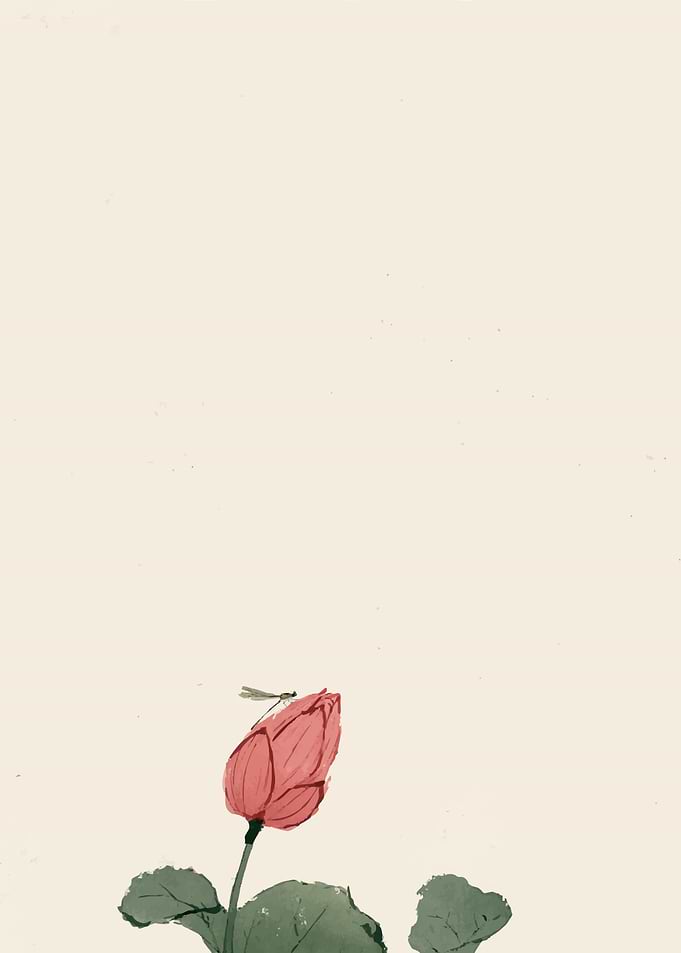 Minimalist Lotus Bud with Dragonfly