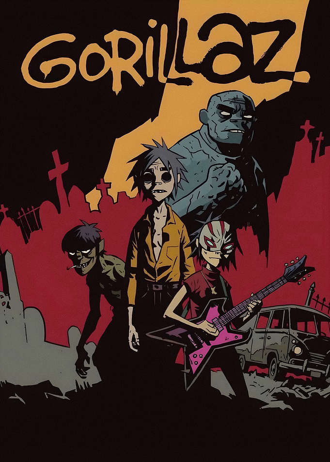 Gorillaz Band Members in Graveyard