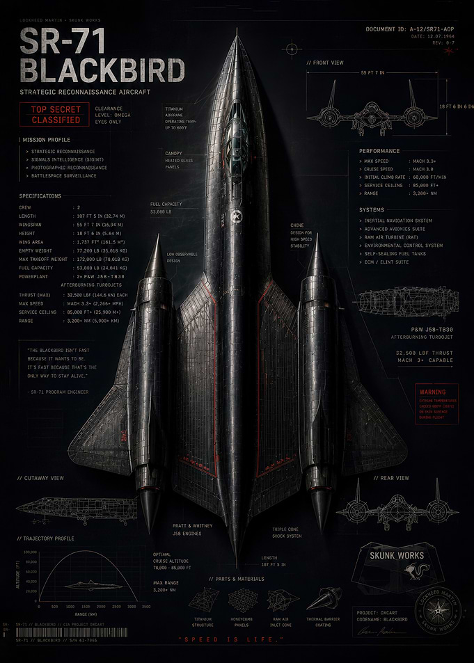 SR-71 Blackbird Technical Blueprint Poster