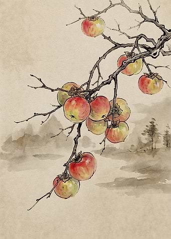 Traditional Ink Wash Persimmon Painting