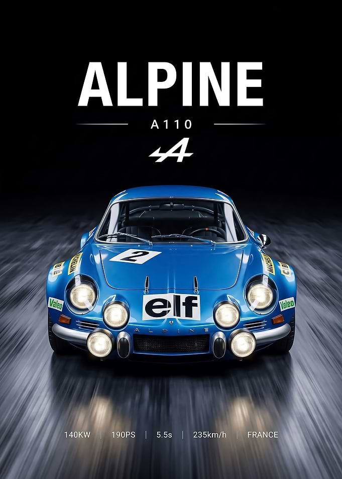classic race Alpine A110 Rally Car Poster