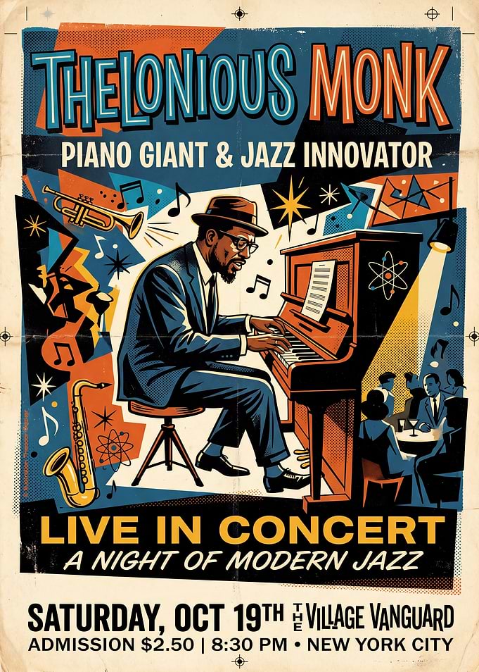 Thelonious Monk Jazz Concert Poster