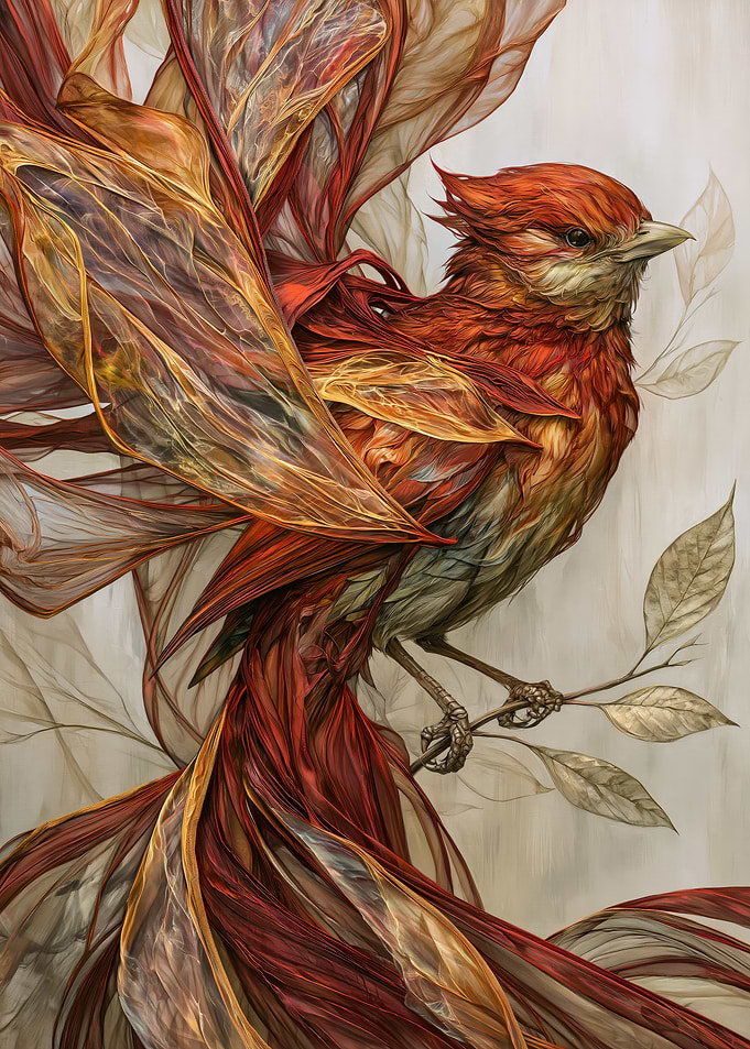 Ethereal Red Phoenix Bird
