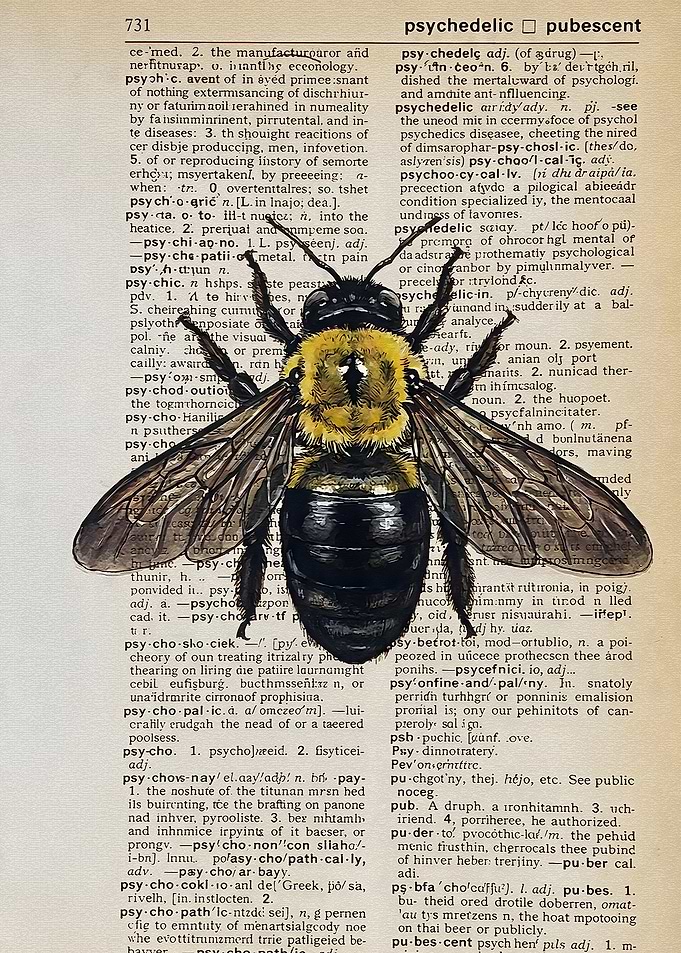 Bumblebee Illustration on Dictionary Page