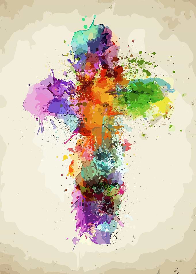 Colorful Watercolor Splatter Cross