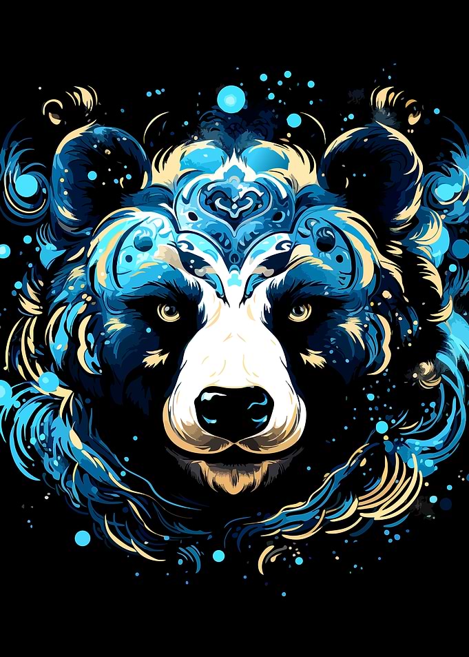 Abstract Blue Bear Portrait