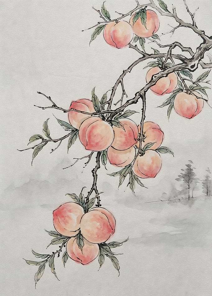 Traditional Chinese Ink Peach Painting
