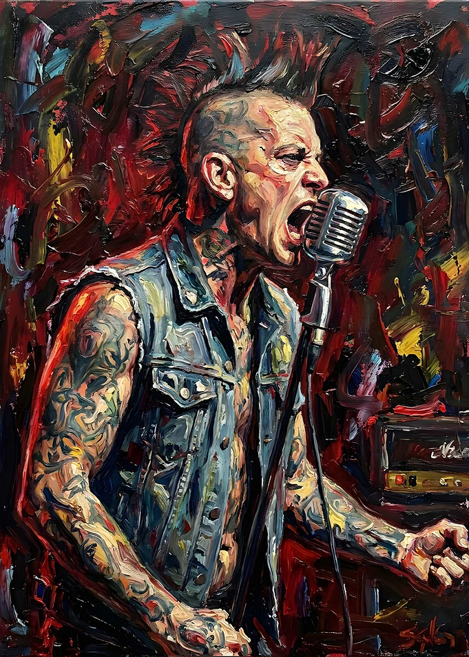 Punk Rock Singer Oil Painting