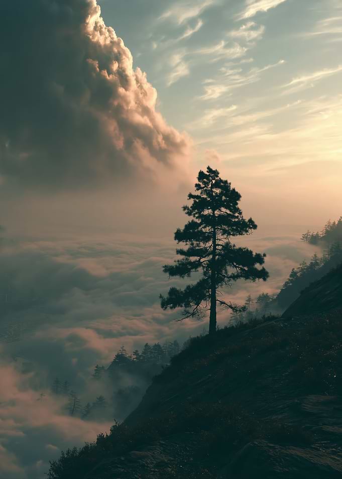 Lone Pine Above Sea of Clouds