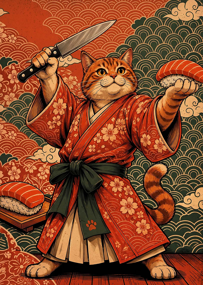 Sushi Chef Cat in Kimono