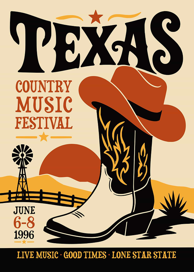 Texas Country Music Festival Vintage Poster