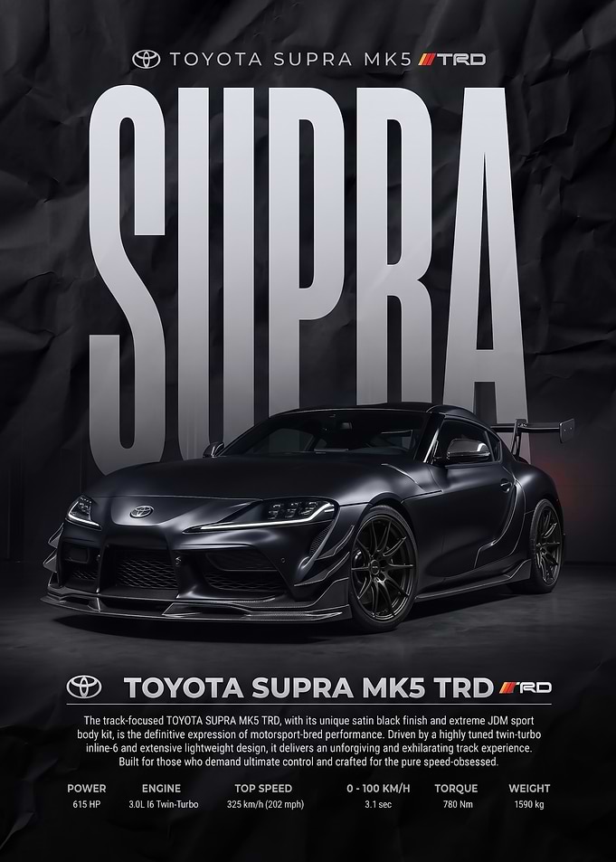 black sleek Toyota Supra MK5 TRD car Poster