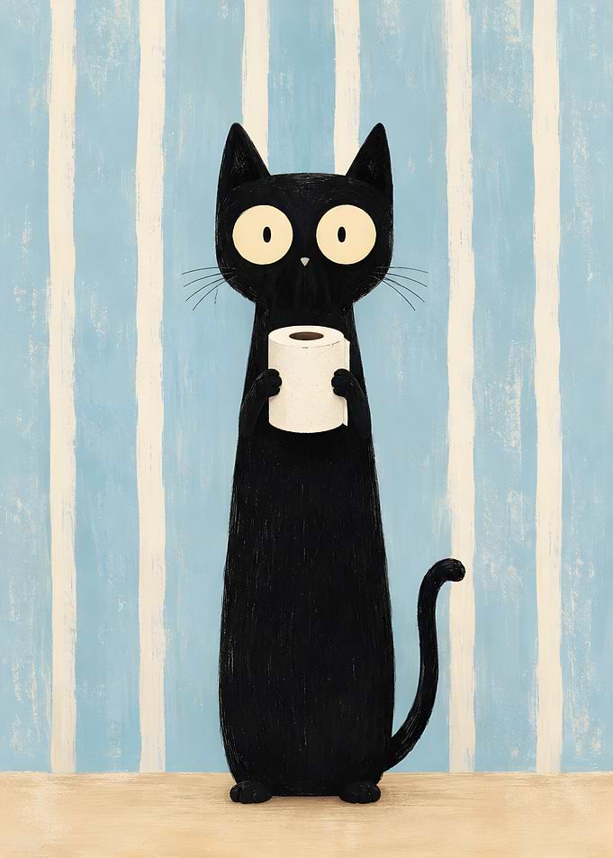 Black Cat Holding Toilet Paper