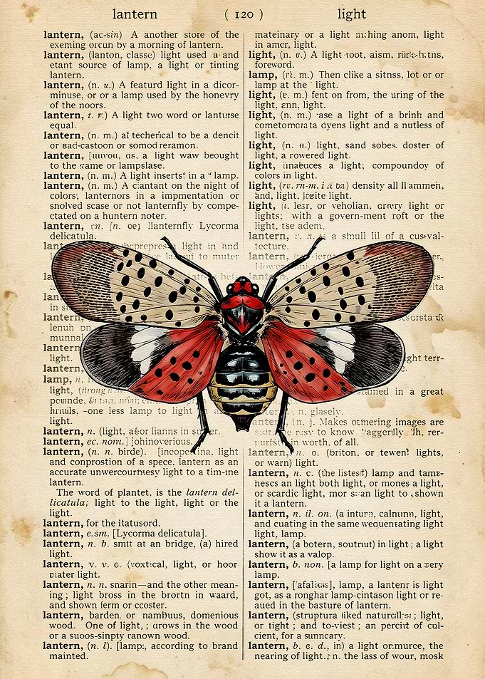 Spotted Lanternfly on Vintage Dictionary Page