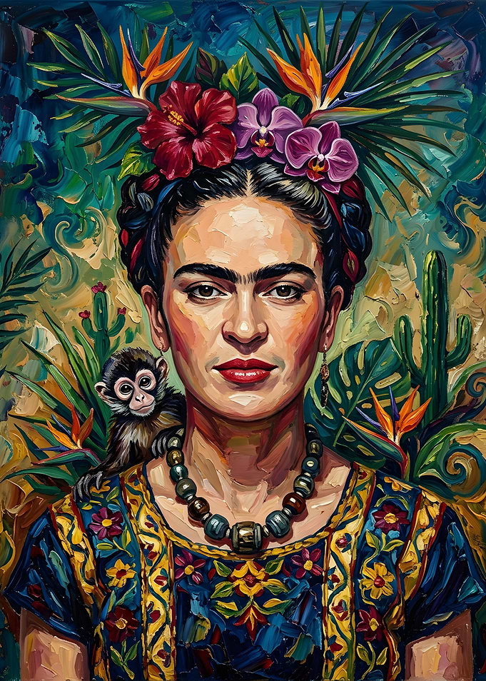 Frida Kahlo Portrait with Monkey
