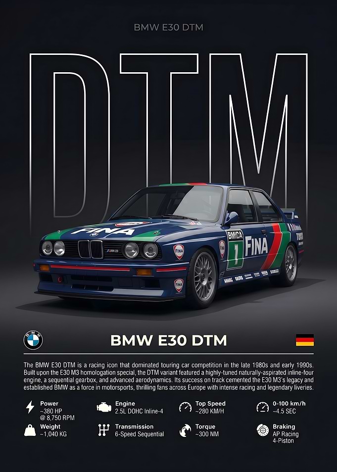 BMW E30 DTM Racing Car Poster