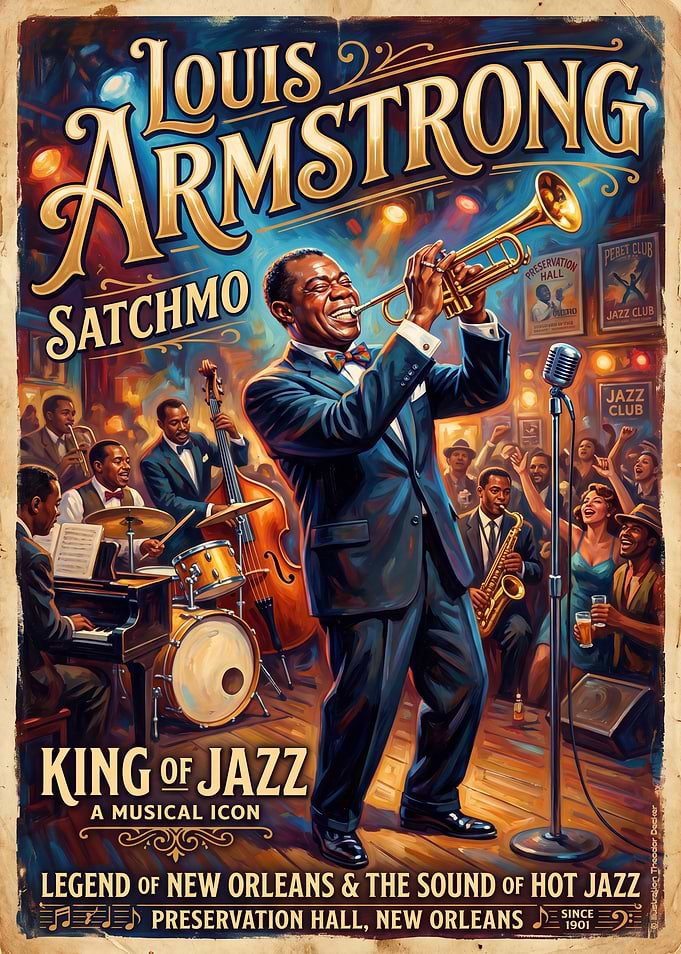 Louis Armstrong Vintage Jazz Poster