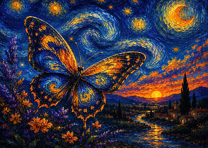 Starry Night Butterfly Painting