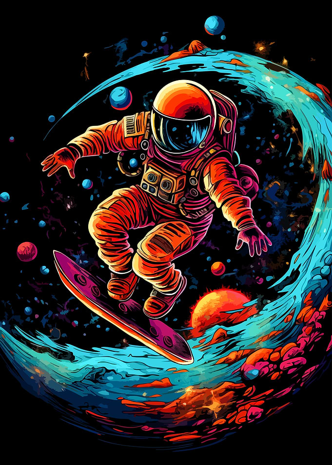 Astronaut Surfing Through Cosmic Waves