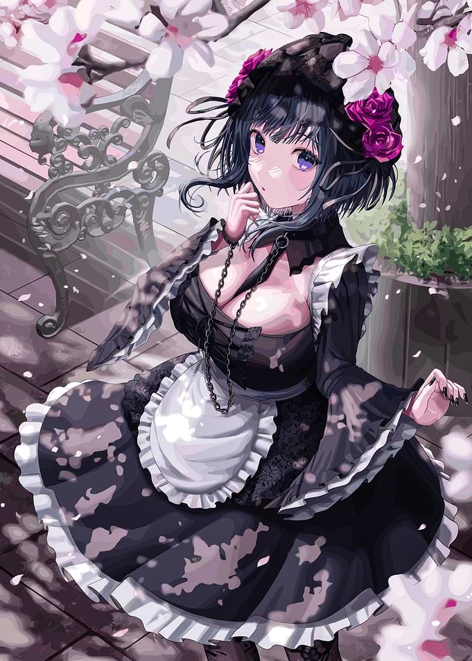 Gothic Lolita Girl Under Cherry Blossoms