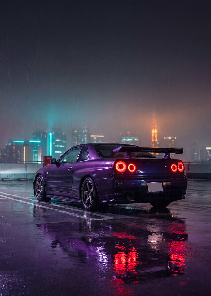 Purple Nissan Skyline R34 GT-R