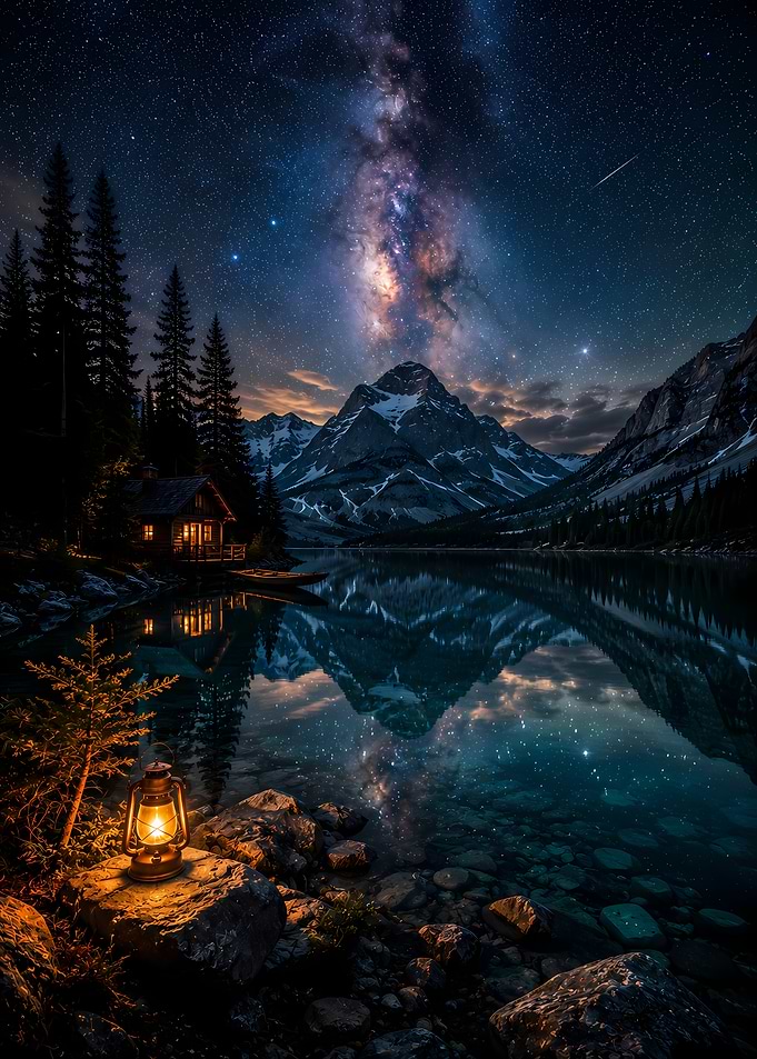 Milky Way Over Mountain Lake Cabin