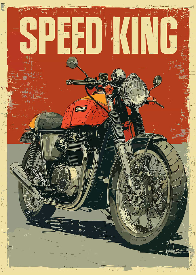 Speed King Vintage Motorcycle Poster