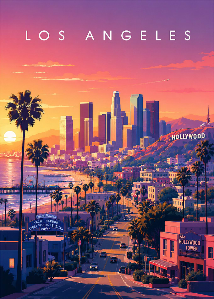 Los Angeles Sunset Travel Poster