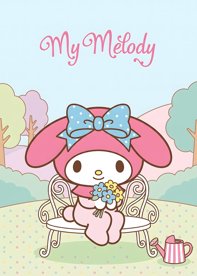 My Melody Sitting on a Bench