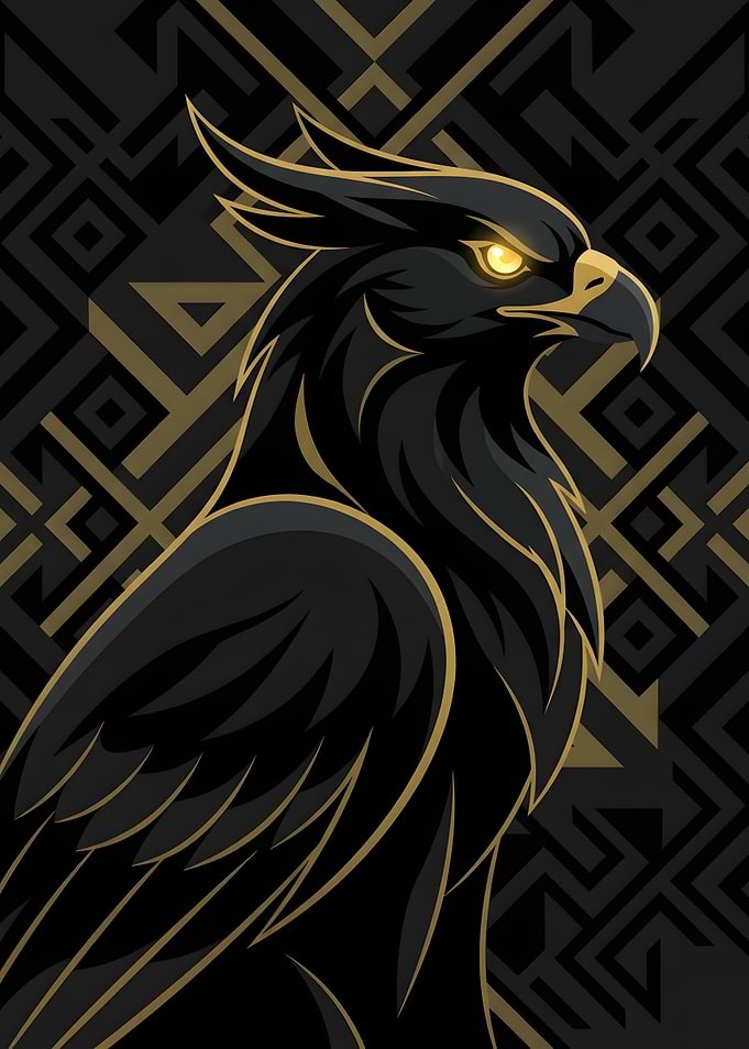 Elegant Black and Gold Eagle Illustration