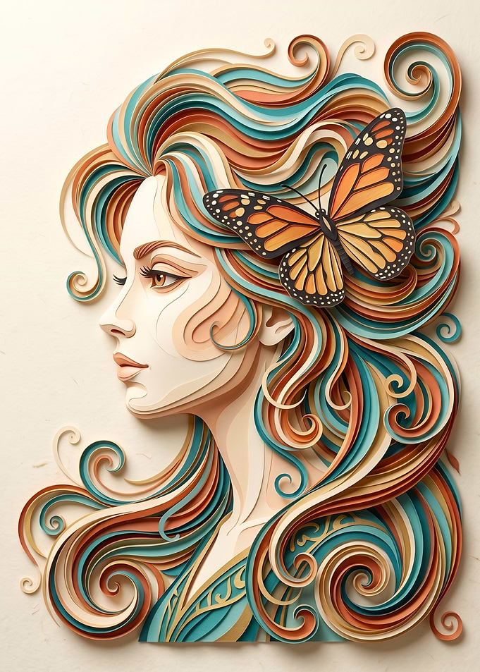 Paper Quilling Portrait with Butterfly