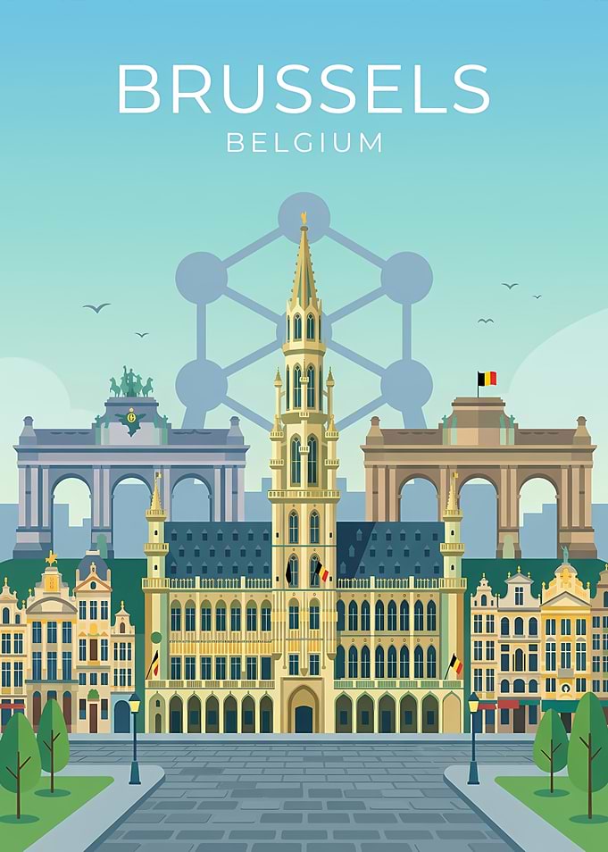 Brussels Belgium Travel Poster Illustration