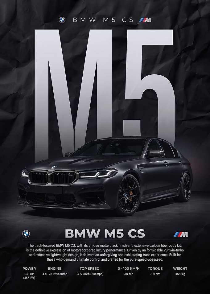 black sleek BMW M5 CS car Poster