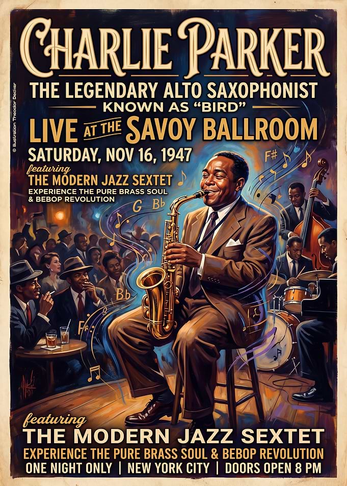 Charlie Parker Vintage Jazz Concert Poster