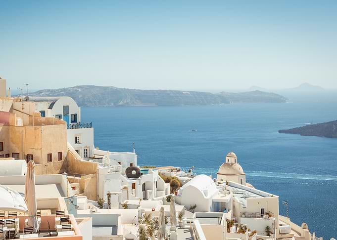 Santorini architecture against Aegean sea