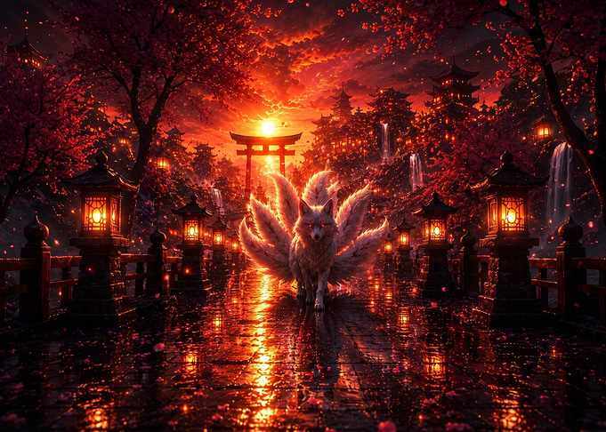 Nine-Tailed Fox in Japanese Temple