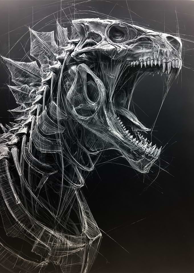 Dinosaur Skeleton Sketch Art