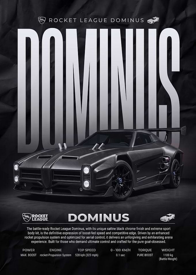 black sleek Rocket League Dominus Car Poster