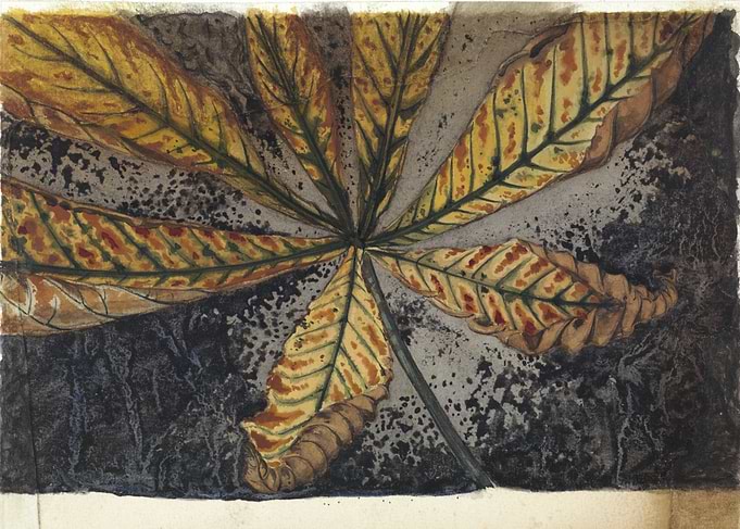 Watercolor Painting of Autumn Chestnut Leaf