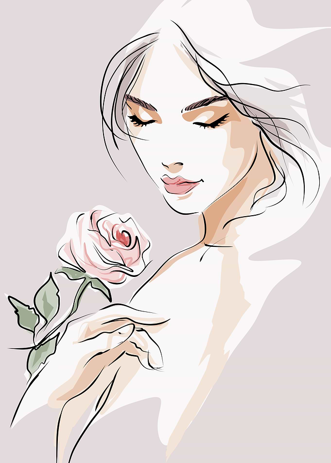 Elegant Woman Holding a Pink Rose