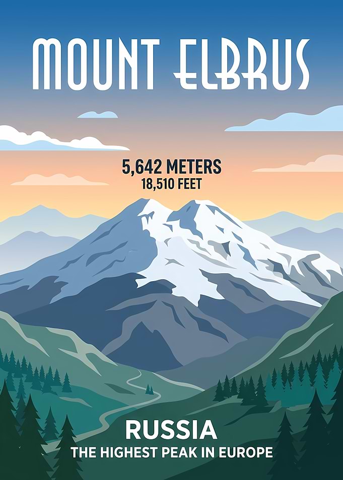 Mount Elbrus Travel Poster