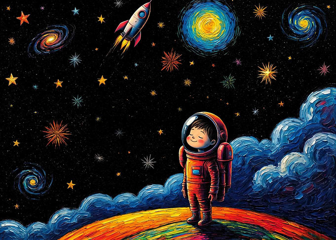 Child Astronaut in Starry Space