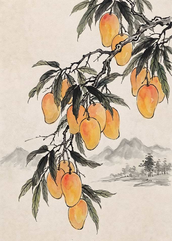 Traditional Ink Wash Mango Painting