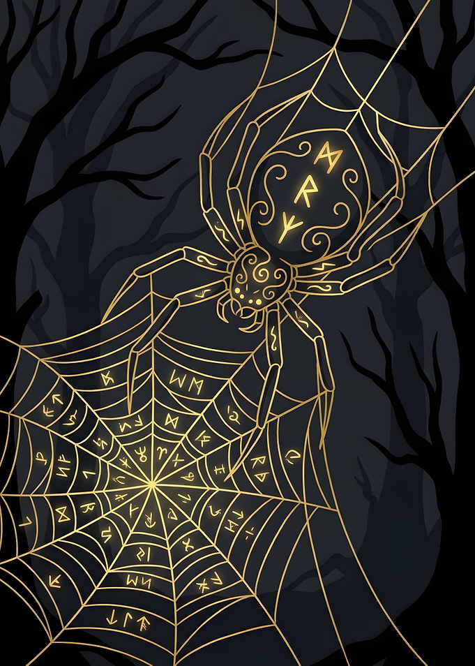 Golden Rune Spider Web Illustration
