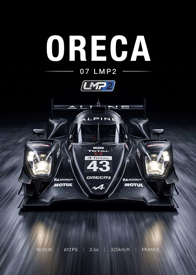 sleek black Oreca 07 LMP2 Racing Car Poster